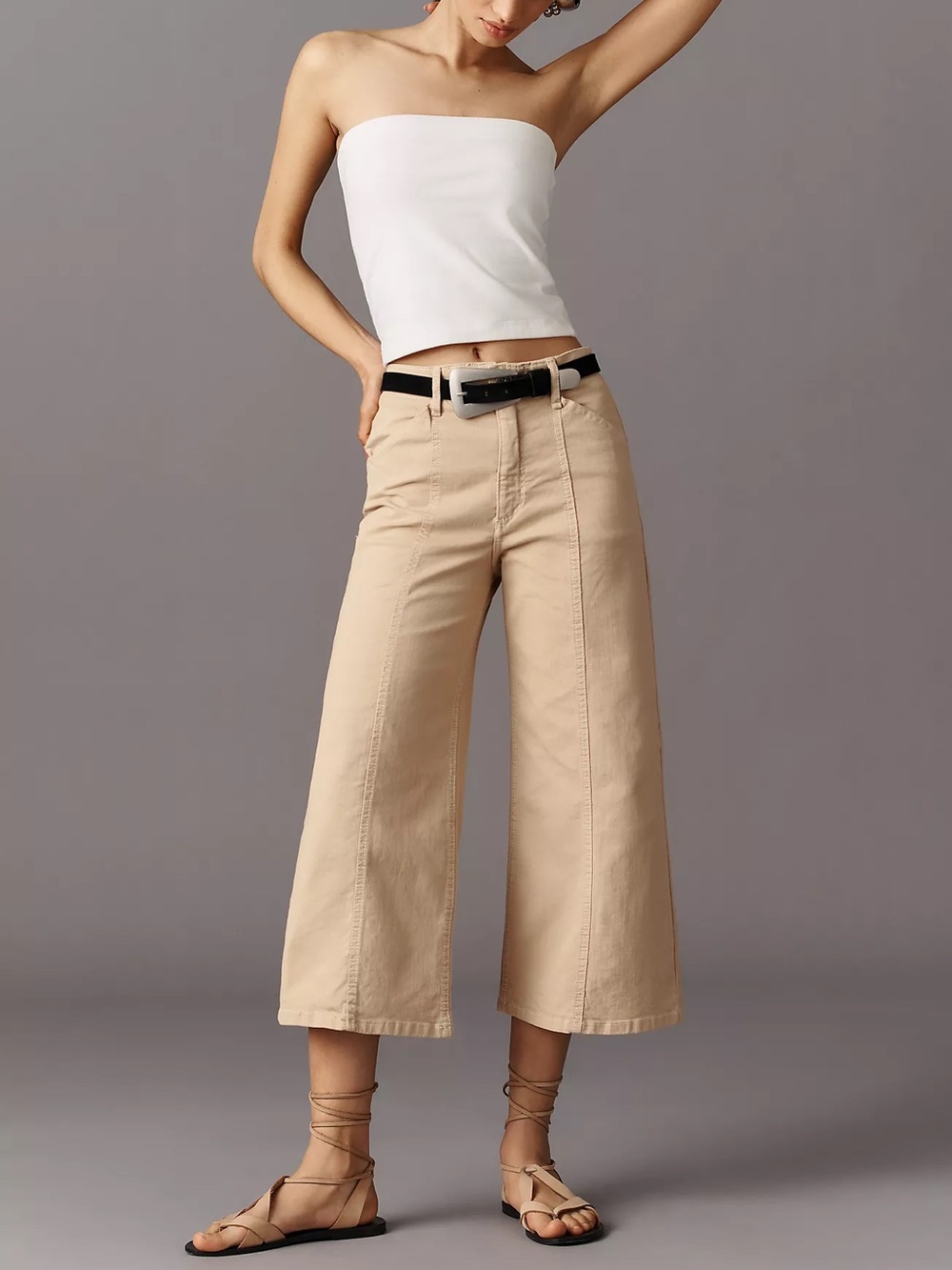 Maeve The Delaney Crop Clean Seamed High Rise Wide Leg Jeans Neutral - Picture 2 of 9